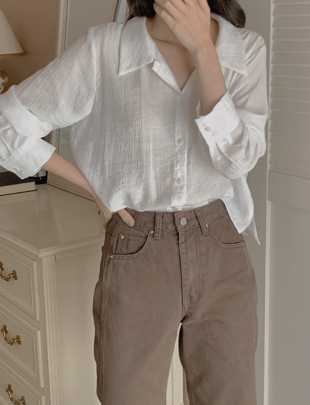 Double Semi-Crop Wrinkle Shirt
