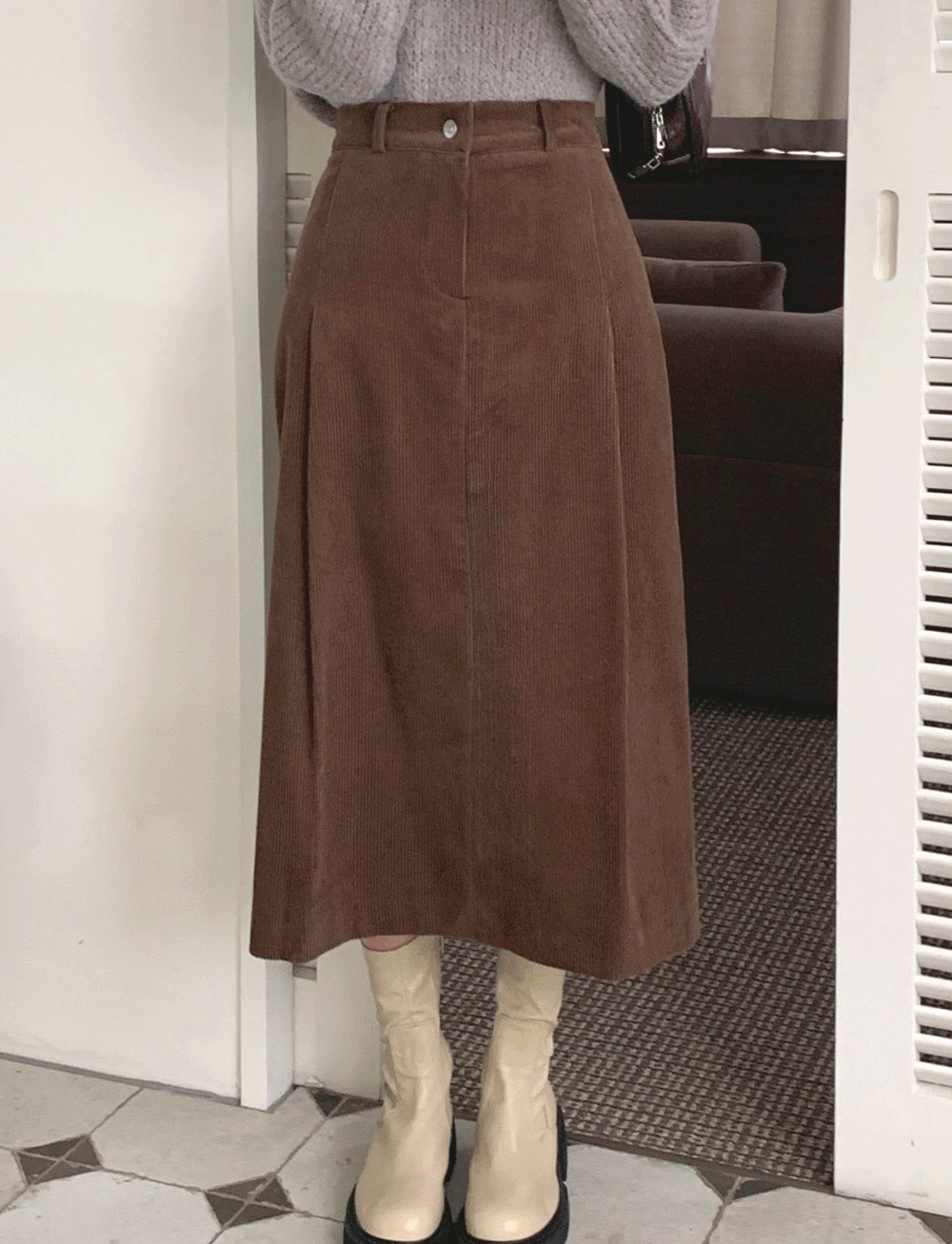 Knotted Corduroy Long Skirt
